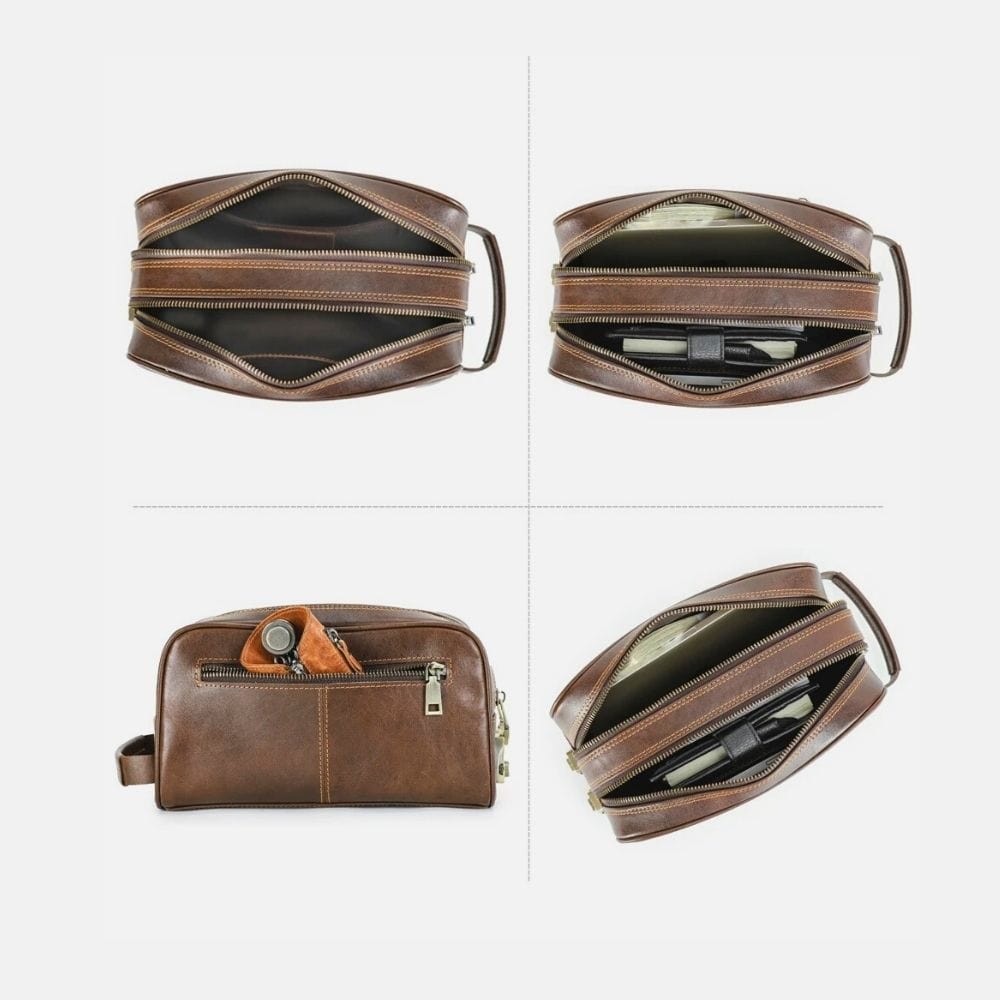 Trousse de Toilette Homme Cuir Saccoche Trousse De Toilette Cuir Homme Moka / 24.5 cm