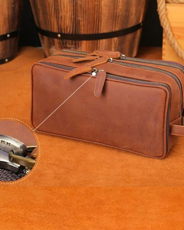 Trousse de Toilette Homme Cuir Trousse De Toilette Double Poche Homme Cuir Couleur Cognac Cognac / 29cm