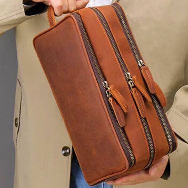 Trousse de Toilette Homme Cuir Trousse De Toilette Double Poche Homme Cuir Couleur Cognac Cognac / 29cm