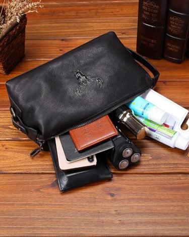 Trousse de Toilette Homme Cuir Trousse De Toilette En Cuir Rigide Pour Homme Noir / 26cm