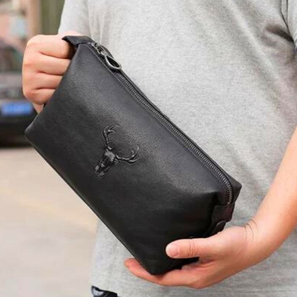 Trousse de Toilette Homme Cuir Trousse De Toilette En Cuir Rigide Pour Homme Noir / 26cm
