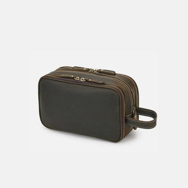 Trousse de Toilette Homme Cuir Trousse De Toilette Homme Aspect Cuir 2 Fermeture Marron foncé / 26 cm