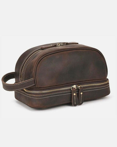 Trousse de Toilette Homme Cuir Trousse De Toilette Homme Aspect Cuir Marron Foncé