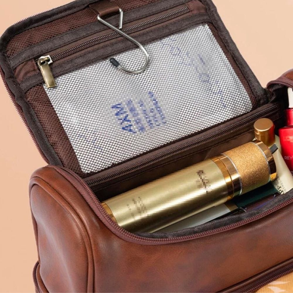Trousse de Toilette Homme Cuir Trousse De Toilette Homme Cuir A Crochet Marron / 28cm