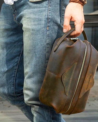 Trousse de Toilette Homme Cuir Trousse De Toilette Homme Cuir Vintage Marron / 28cm