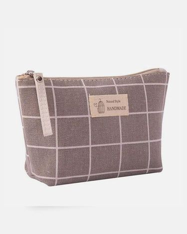 Trousse de Toilette Femme Trousse De Toilette Rectangulaire Carreaux Gris Souris / 21cm