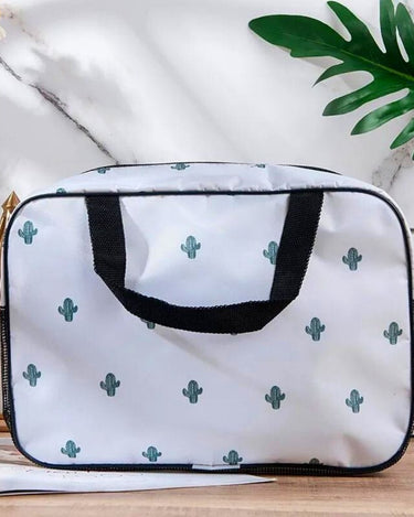 Trousse de Toilette Femme Trousse De Toilette Rectangulaire Femme Blanc Avec Motif Cactus / 27cm