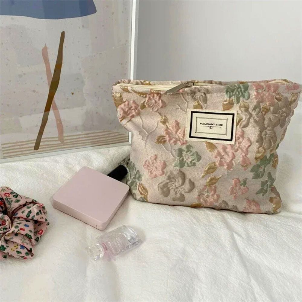 Trousse de Toilette Femme Trousse De Toilette Tissu Rose-Fleurie